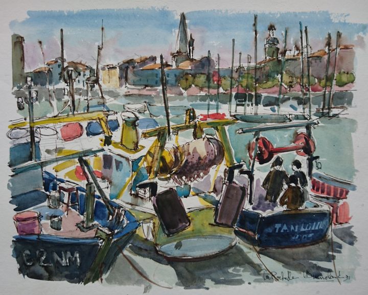 Painting titled "La Rochelle" by Vincent Dumolard, Original Artwork, Watercolor