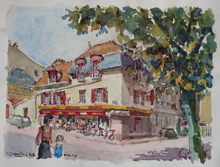 Painting titled "Port Marly, la Bras…" by Vincent Dumolard, Original Artwork, Watercolor