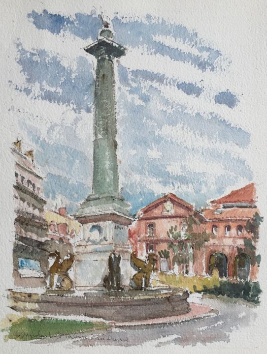 Painting titled "Toulouse, Place Dup…" by Vincent Dumolard, Original Artwork, Watercolor