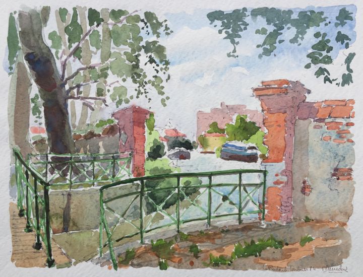 Schilderij getiteld "Toulouse, le Radoub…" door Vincent Dumolard, Origineel Kunstwerk, Aquarel