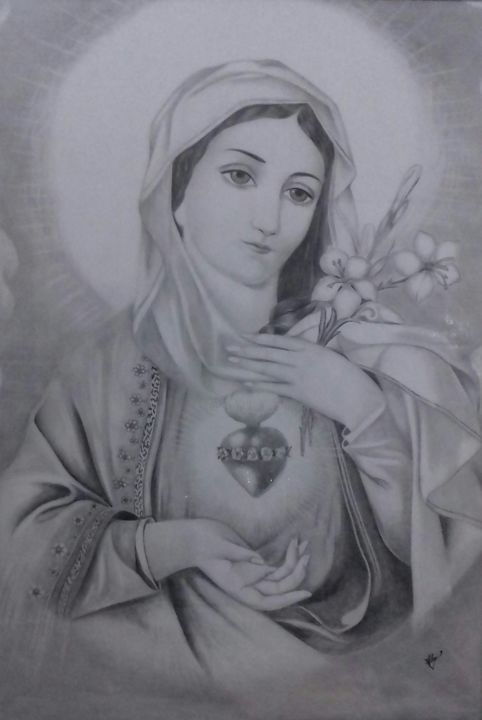 Desenho intitulada "O Sagrado Coração d…" por Fábio Francisco Silva, Obras de arte originais, Lápis
