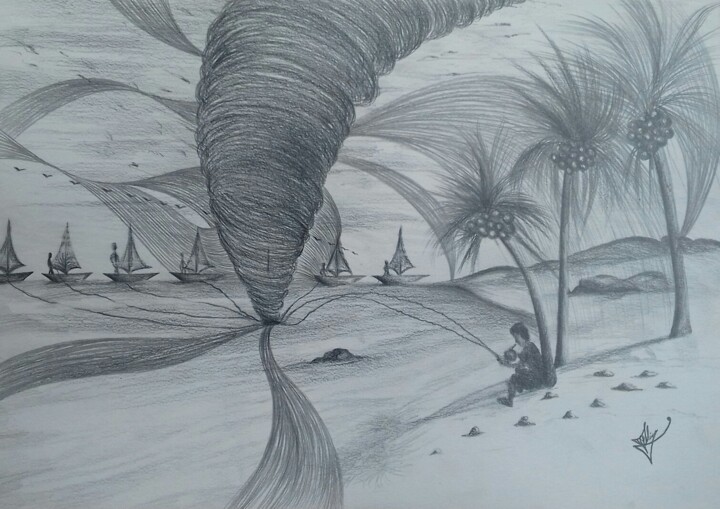 Рисунок под названием "Tornado" - Fábio Francisco Silva, Подлинное произведение искусства, Карандаш