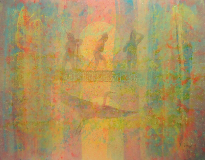 Pintura titulada "INDIENS EN CANÖE SU…" por Fábio Borges, Obra de arte original, Acrílico