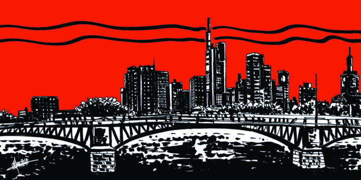 Zeichnungen mit dem Titel "Frankfurt night red" von Fabio Alessandro Marchese, Original-Kunstwerk