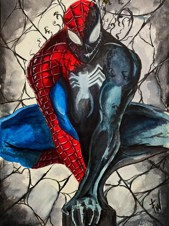 Painting titled "Spider" by Fabio Watanabe, Original Artwork, Watercolor