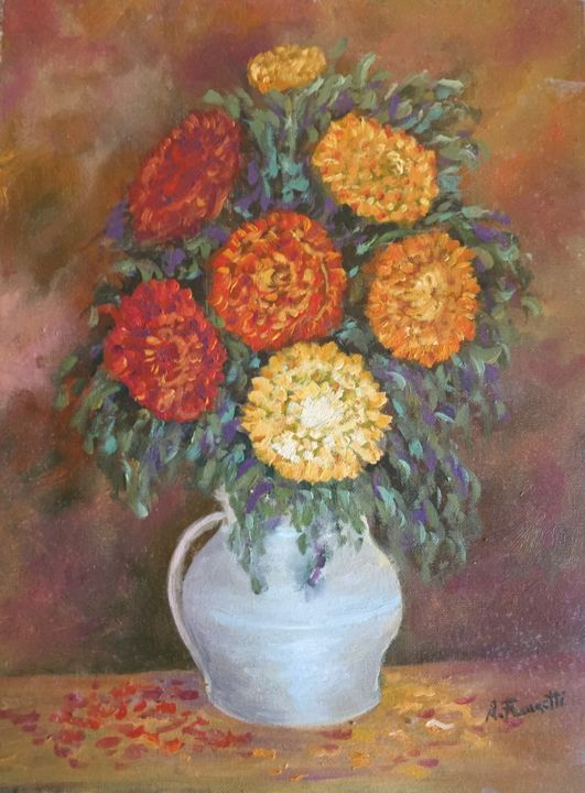 Painting titled "Vaso di fiori" by Angelo Franzetti, Original Artwork, Oil