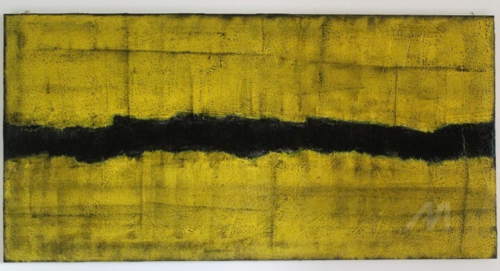 Painting titled "traces blak-yellow" by Fabio Brambilla (Fabiobram), Original Art,