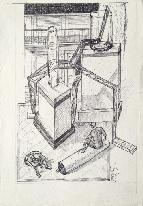 Drawing titled "Tre in condominio" by Fabio Giorgis, Original Artwork, Ink