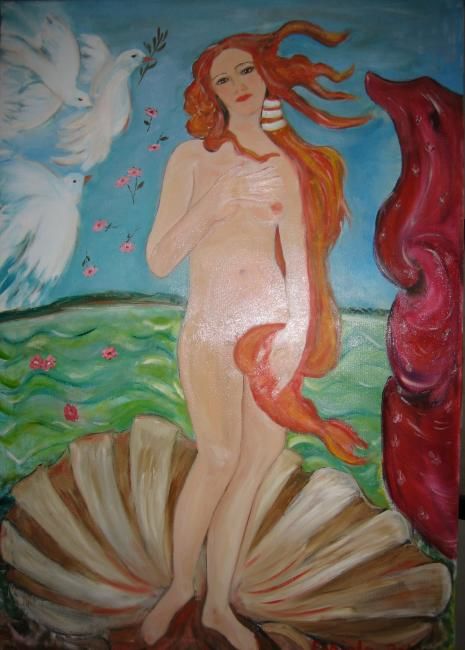 Schilderij getiteld "la nascita di VENERE" door Fabiola Tantanini, Origineel Kunstwerk, Olie