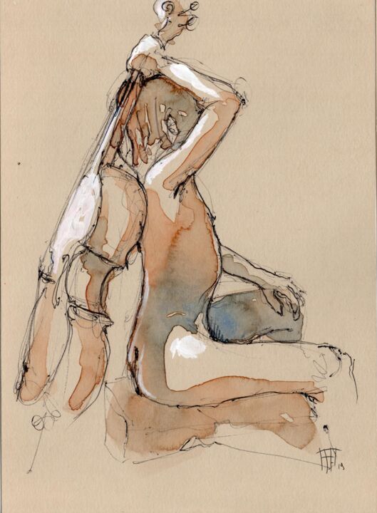 Drawing titled "Homme 04" by Fabrice Boulanger, Original Artwork, Watercolor