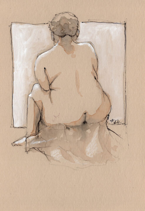 Drawing titled "Femme 12" by Fabrice Boulanger, Original Artwork, Watercolor