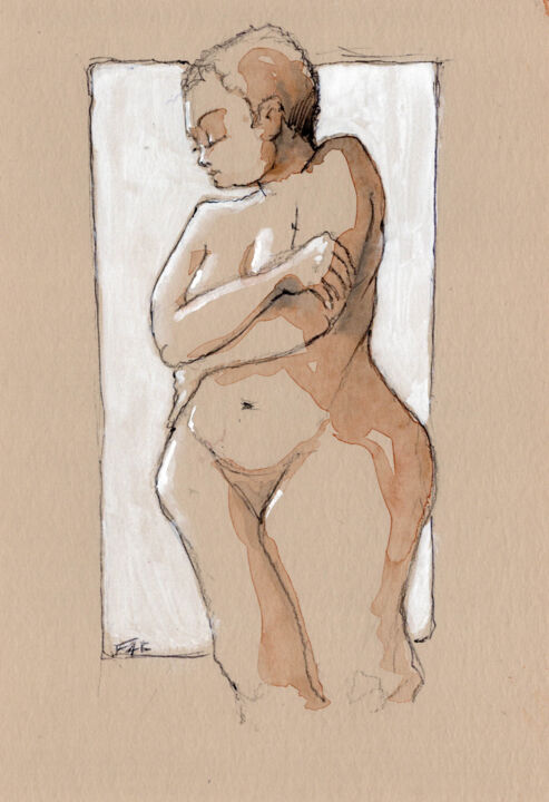 Drawing titled "Femme 13" by Fabrice Boulanger, Original Artwork, Watercolor