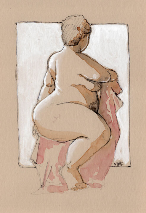 Drawing titled "Femme 14" by Fabrice Boulanger, Original Artwork, Watercolor