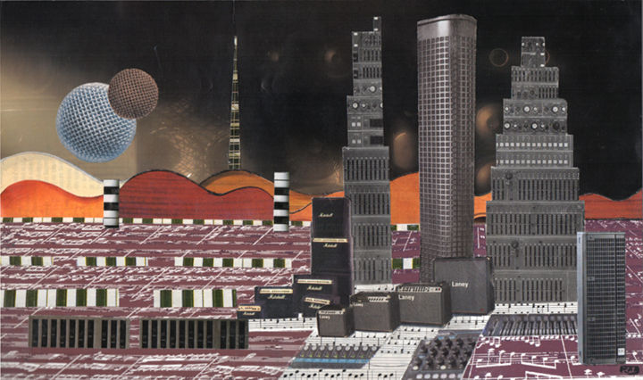 Collages intitulée "Music City" par Fabrice Cadet, Œuvre d'art originale, Découpages