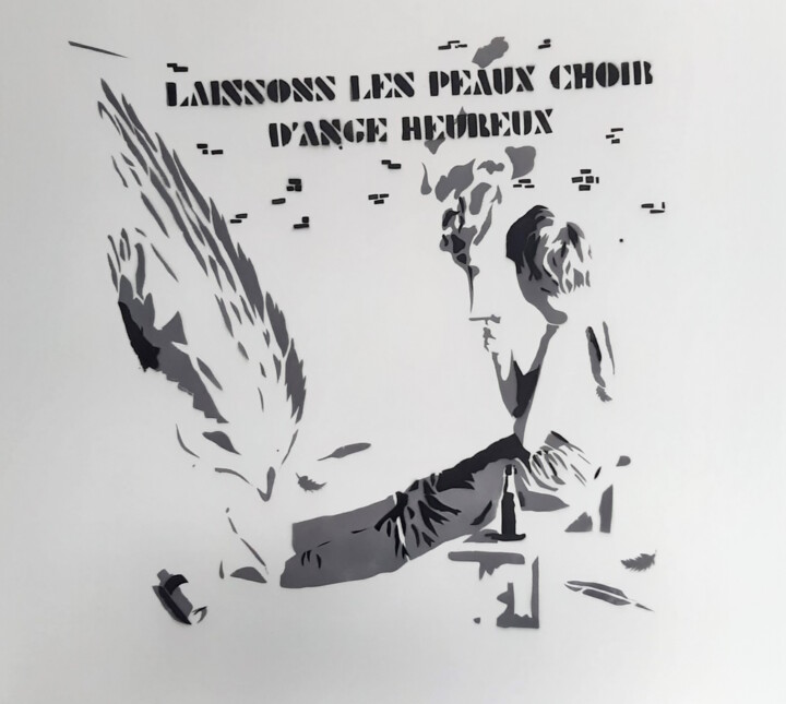 Painting titled "LAISSONS LES PEAUX…" by Fabrice Gand, Original Artwork, Stencil