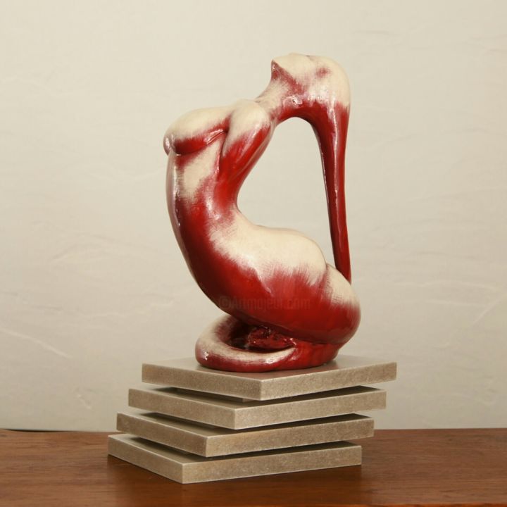 Sculpture titled "Femme poisson rouge…" by Flgendre, Original Artwork, Ceramics