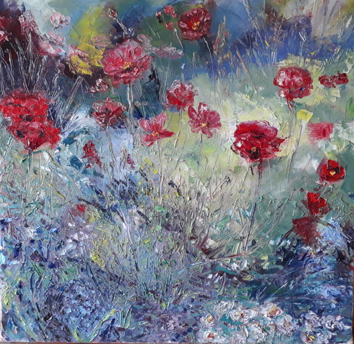 Painting titled "Impressions Fleurs-…" by Fabrice Gerin, Original Artwork, Oil