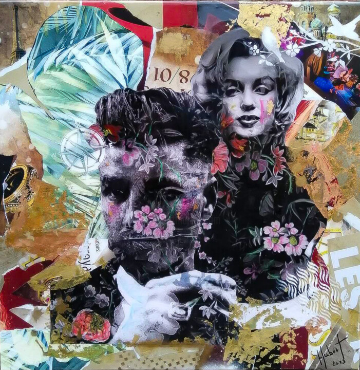 Collages titulada "L’or du temps" por Fabrice Hubert, Obra de arte original, Collages Montado en Bastidor de camilla de made…