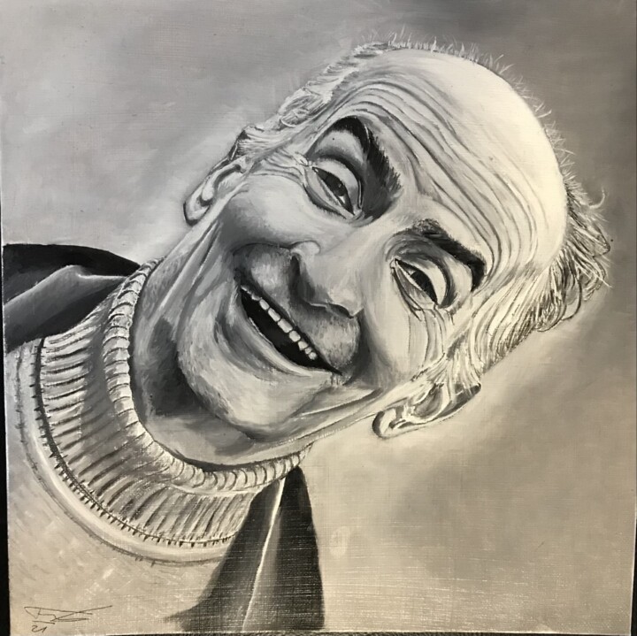 Painting titled "Louis De Funès" by Fabrice Laurent, Original Artwork, Oil