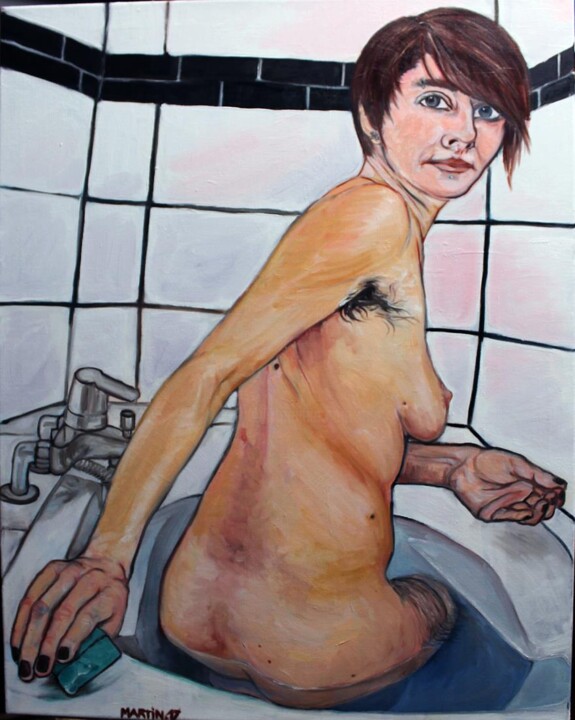 Peinture intitulée "Woman in the bathtub" par Fabrice Martin, Œuvre d'art originale, Huile