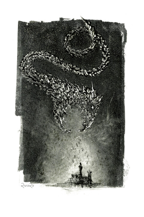 Gravures & estampes intitulée "Léviathan (1)" par Fabrice Rivière, Œuvre d'art originale, Monotype