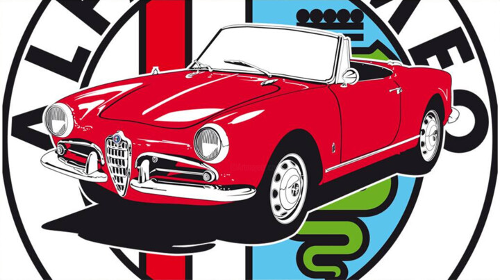 Schilderij getiteld "Alfa Romeo Giuliett…" door Fabrice Vandevelde (Mr.Bleu), Origineel Kunstwerk, Stencil