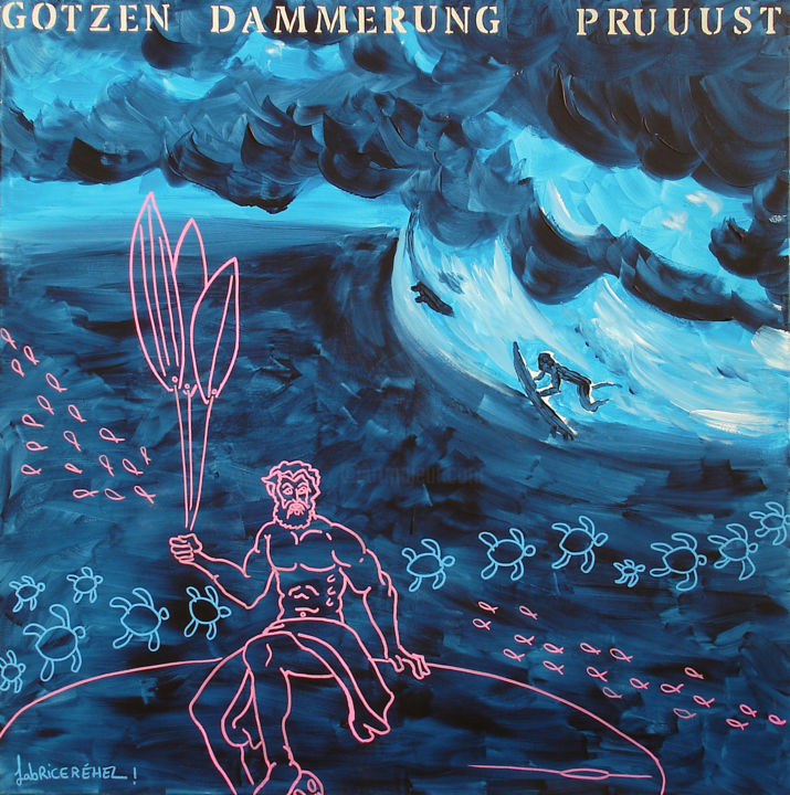 Malerei mit dem Titel "Gotzen dammerung, P…" von Fabrice Réhel, Original-Kunstwerk, Acryl