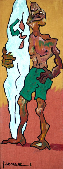 Painting titled "Green short" by Fabrice Réhel, Original Artwork, Oil