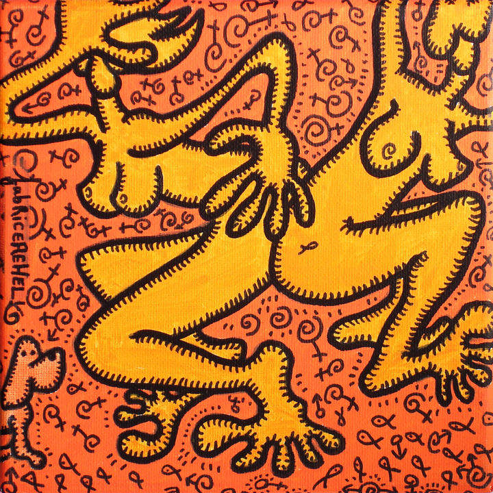 Drawing titled "DEUX-FEMMES-SAUTENT" by Fabrice Réhel, Original Artwork, Acrylic