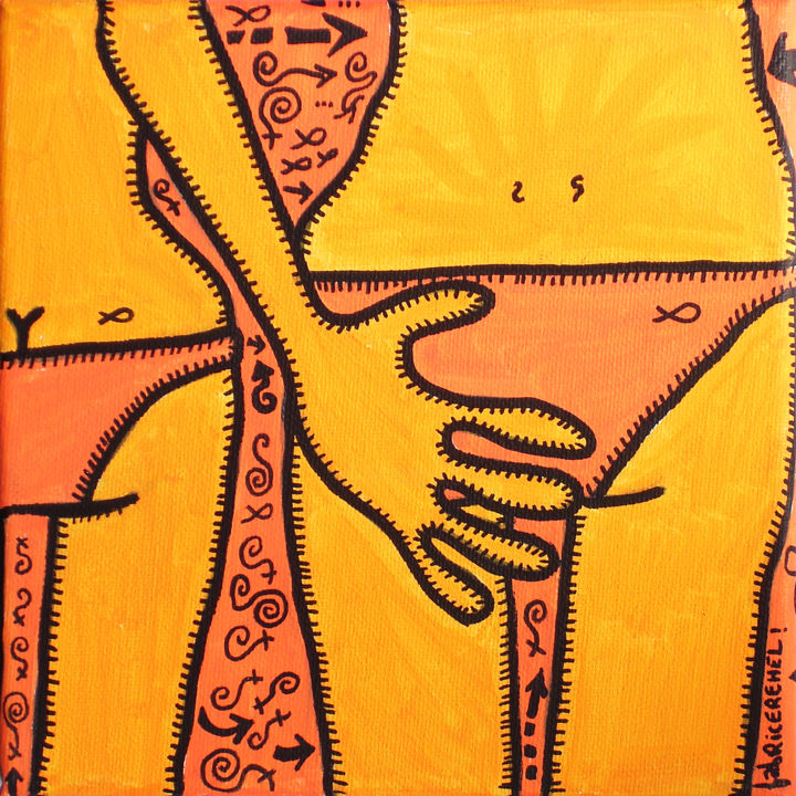 Zeichnungen mit dem Titel "MAIN-ET-FESSES" von Fabrice Réhel, Original-Kunstwerk, Marker