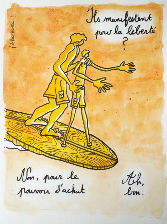 Drawing titled "Ils manifestent pou…" by Fabrice Réhel, Original Artwork