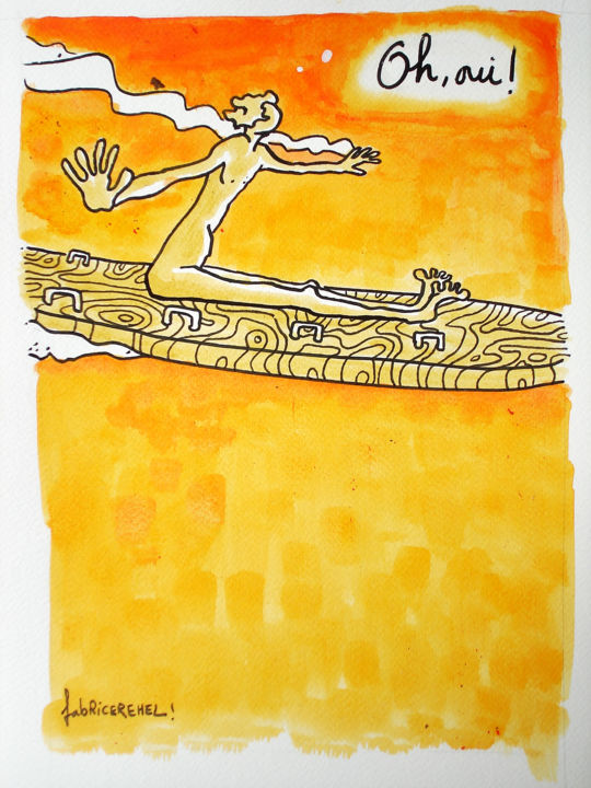 Disegno intitolato "Oh, oui !" da Fabrice Réhel, Opera d'arte originale, Acrilico Montato su Pannello di legno