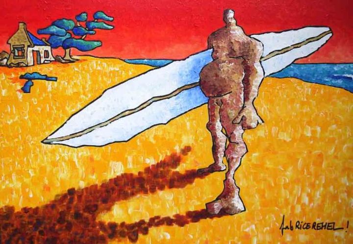 Schilderij getiteld "THE BIG SURFER" door Fabrice Réhel, Origineel Kunstwerk, Acryl