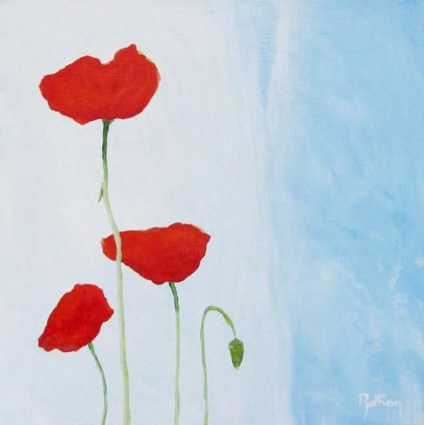 Painting titled "Coquelicots Trio" by Coq Rouge, Original Artwork, Oil