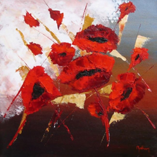 Painting titled "Les coquelicots 03" by Coq Rouge, Original Artwork, Oil