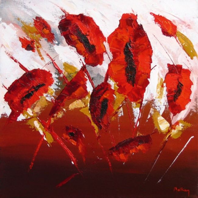 Painting titled "Les coquelicots 04" by Coq Rouge, Original Artwork, Oil