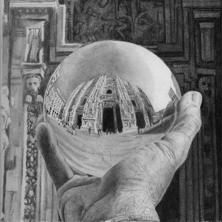 Disegno intitolato "Duomo di Milano in…" da Fabrizio Boldrini, Opera d'arte originale, Grafite