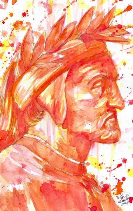 Painting titled "DANTE ALIGHIERI" by Lautir, Original Artwork, Watercolor