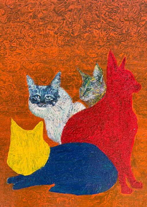 Pittura intitolato "FOUR CATS (2.2016)" da Lautir, Opera d'arte originale, Olio