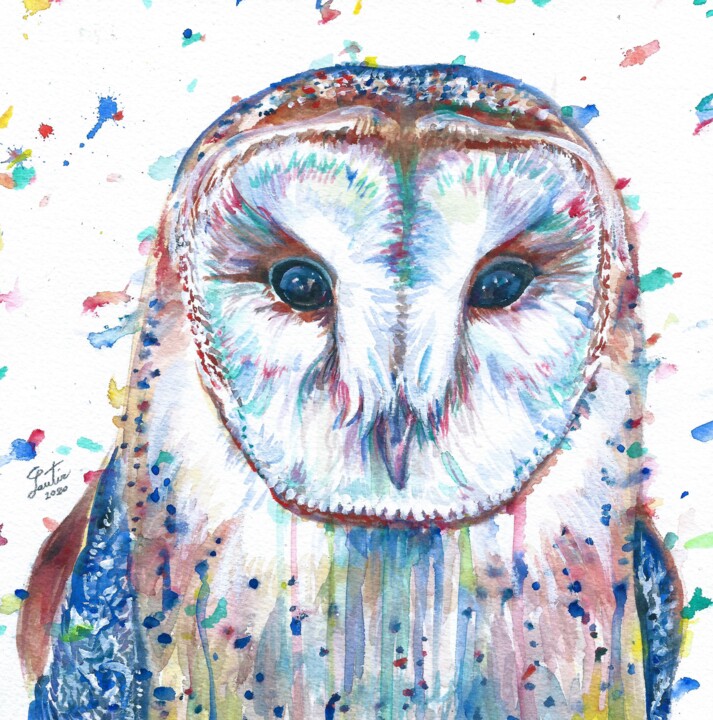 Peinture intitulée "OWL" par Lautir, Œuvre d'art originale, Aquarelle