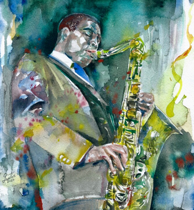 Painting titled "JOHN COLTRANE water…" by Lautir, Original Artwork, Watercolor