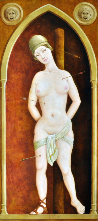 Painting titled "TRANSEBA" by Fabrizio Riccardi, Original Artwork, Oil Mounted on Wood Stretcher frame