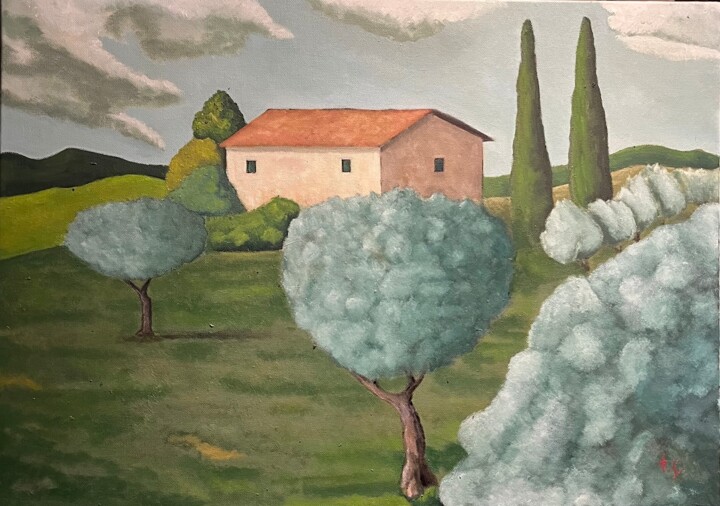 Painting titled "La veduta dal poggio" by Fabrizio Scarselli, Original Artwork, Oil
