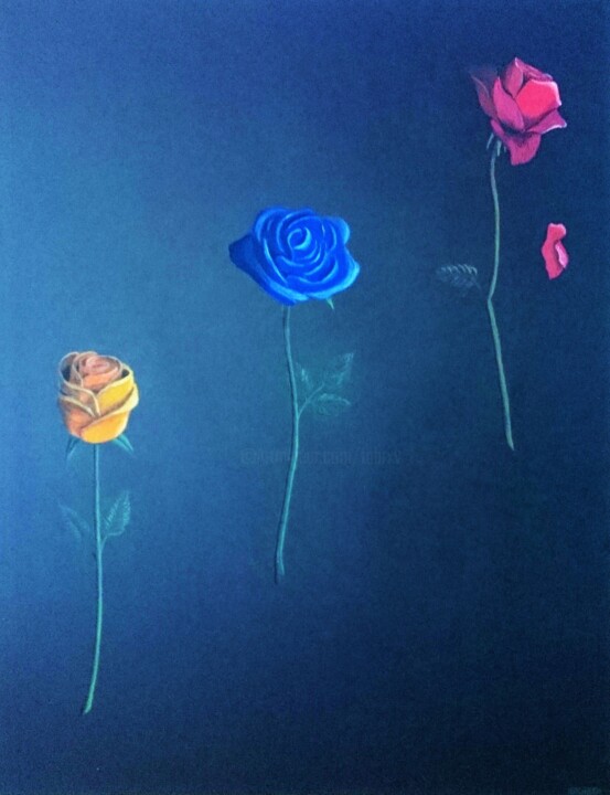 Drawing titled "Roses" by Fabien Bochard, Original Artwork, Pastel
