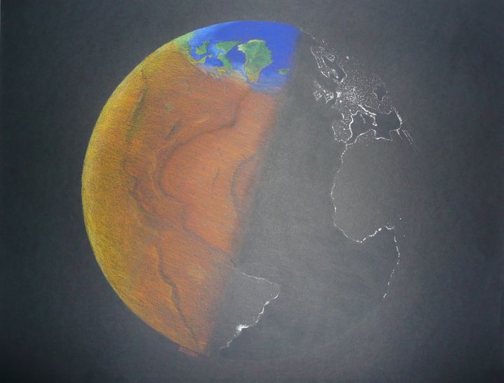 Drawing titled "planète bleue ?" by Fabien Bochard, Original Artwork, Pastel