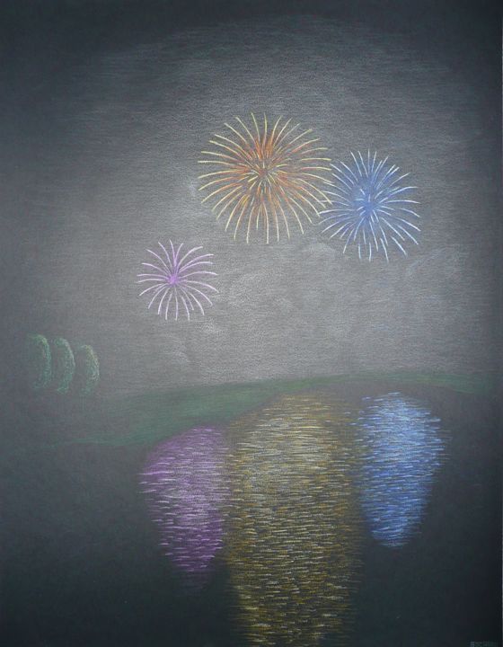 Dessin intitulée "feux d'artifice" par Fabien Bochard, Œuvre d'art originale, Pastel