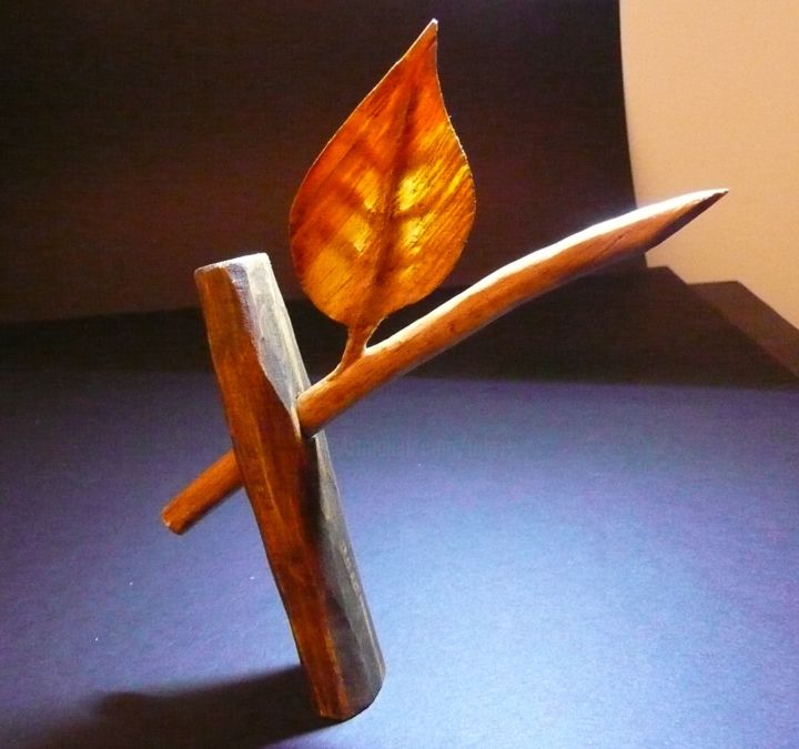 Scultura intitolato "feuille" da Fabien Bochard, Opera d'arte originale, Legno