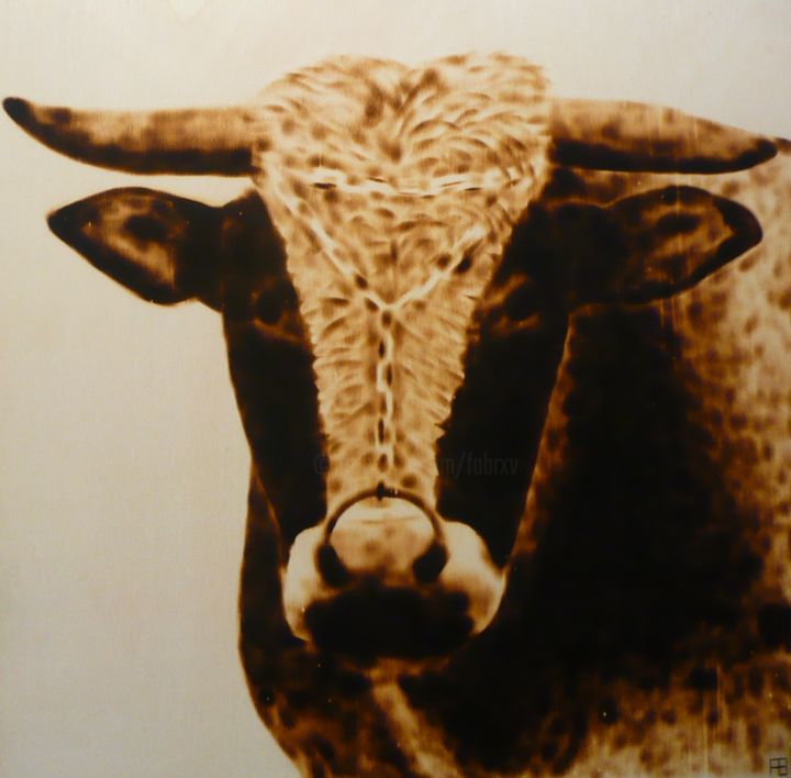 Dessin intitulée "taureau" par Fabien Bochard, Œuvre d'art originale, Bois Monté sur Panneau de bois