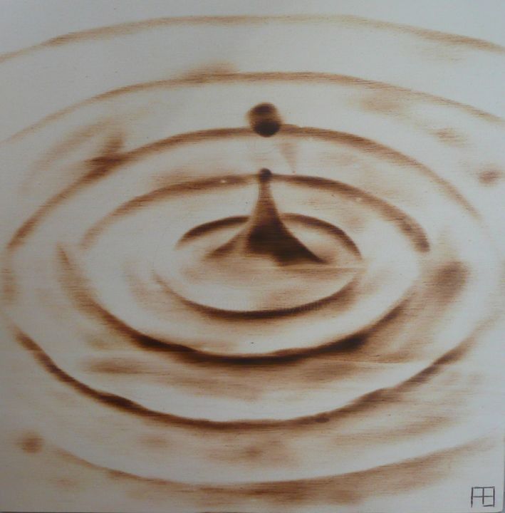 Drawing titled "goutte d'eau" by Fabien Bochard, Original Artwork, Wood Mounted on Wood Panel