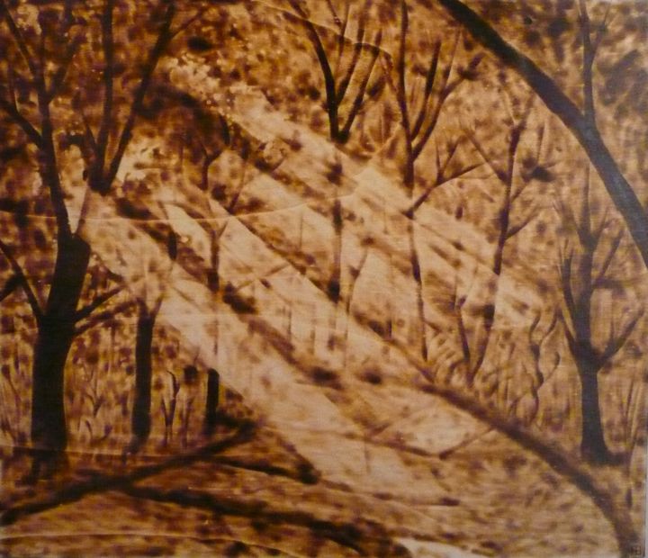 Dessin intitulée "fin d'après midi en…" par Fabien Bochard, Œuvre d'art originale, Bois Monté sur Panneau de bois